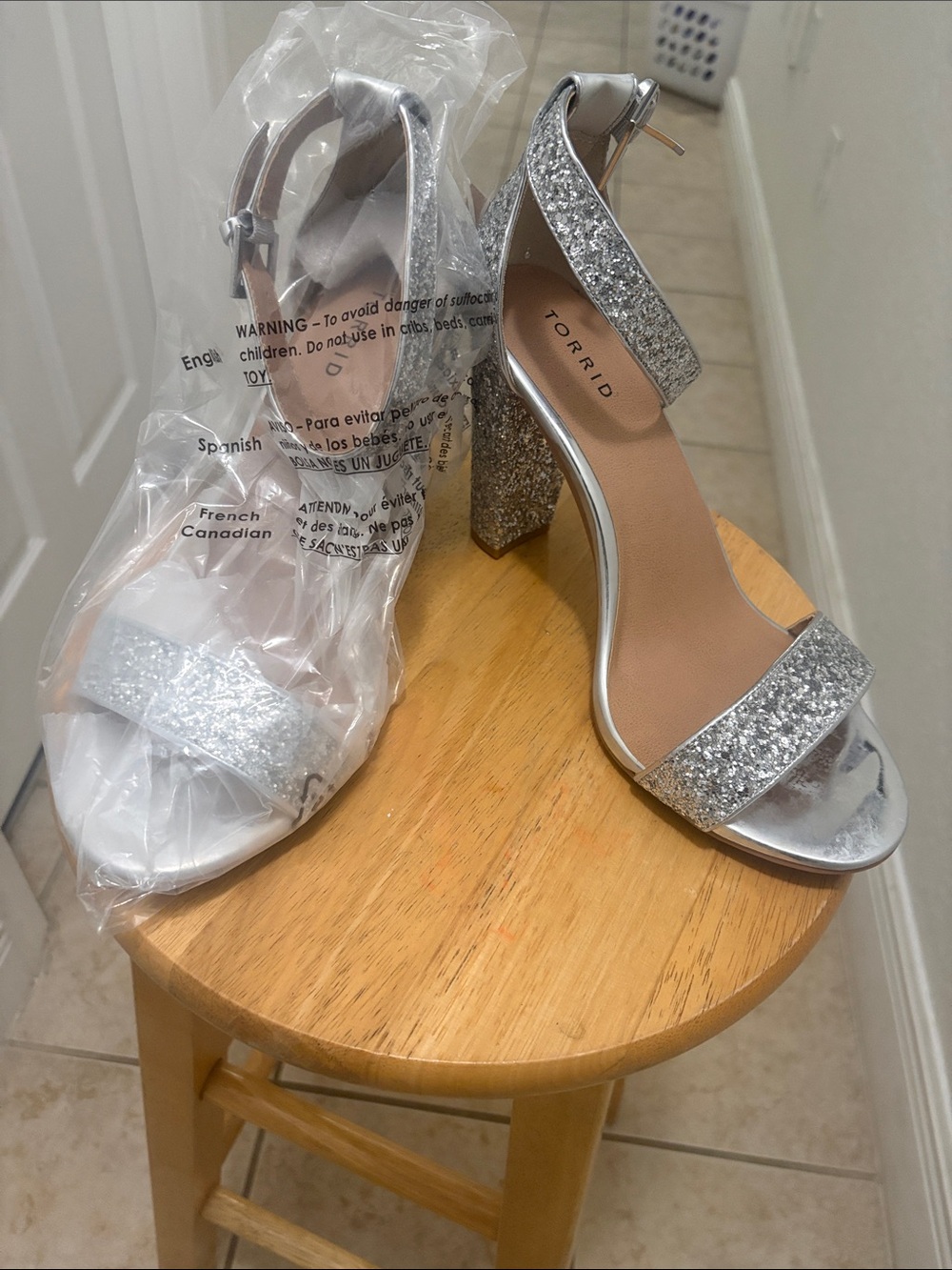 torrid Silver Glitter Block Heel Sandals with Ankle Strap